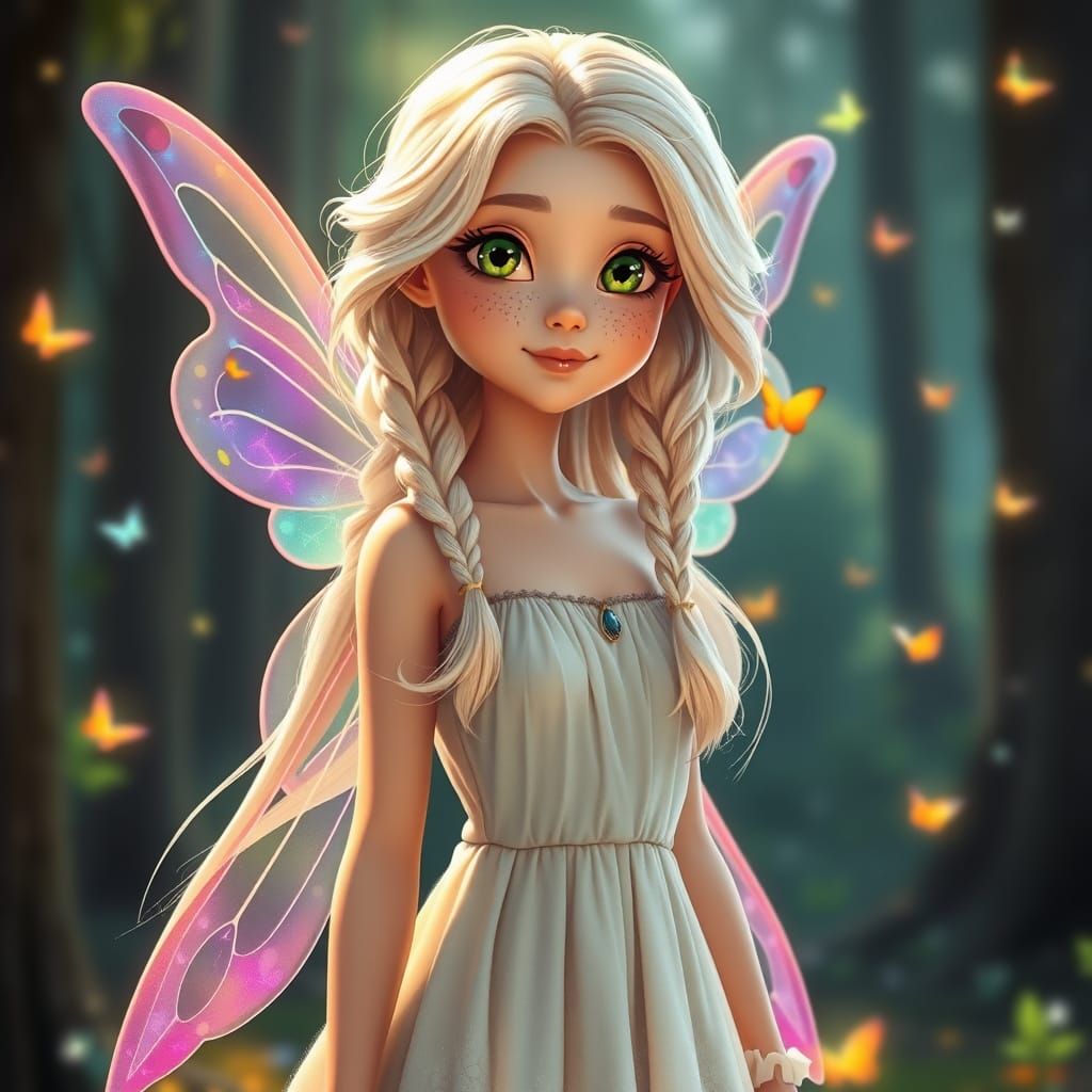 Captivating Fairy with Rainbow Wings in Forest