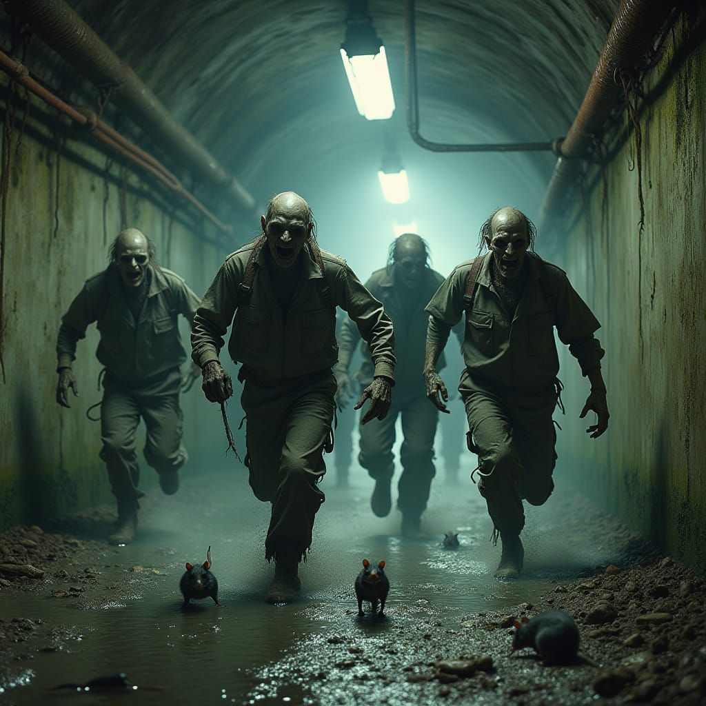 Undead Horde Charges Through Dark, Decaying Sewer Tunnel