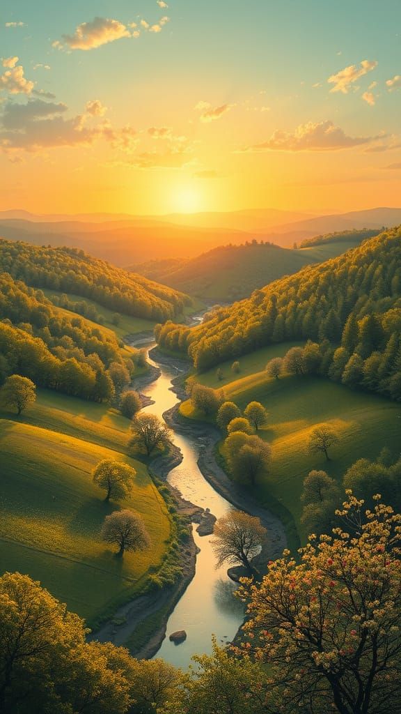 Serene Czech Countryside Landscape in Dreamy Art Nouveau Sty...