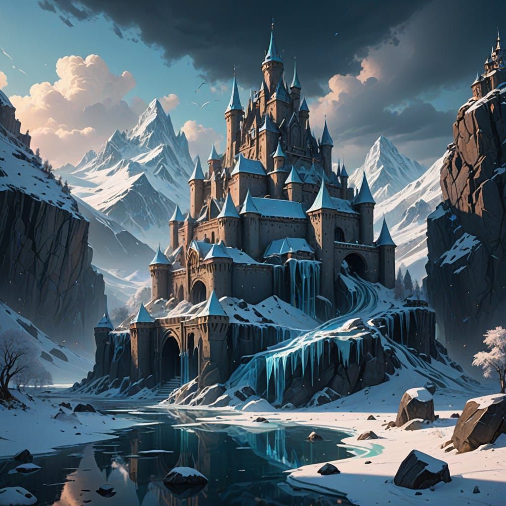 Ethereal Crystal Fortress in the Mountains, with Frosty 3D L...