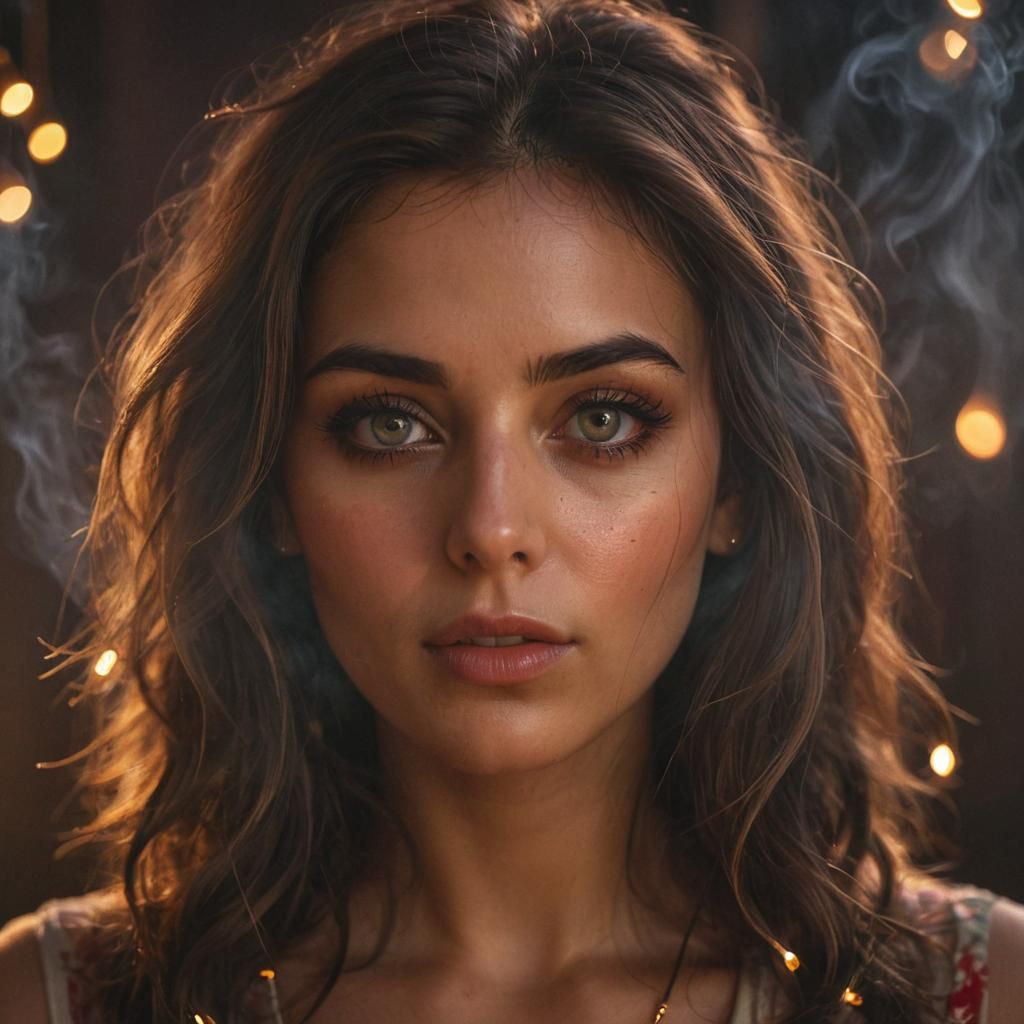 Exotic Woman Portrait in Smoky, Golden Hour Light
