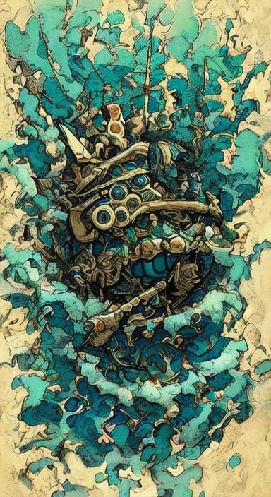 Steampunk Banjo Player in Van Gogh Style