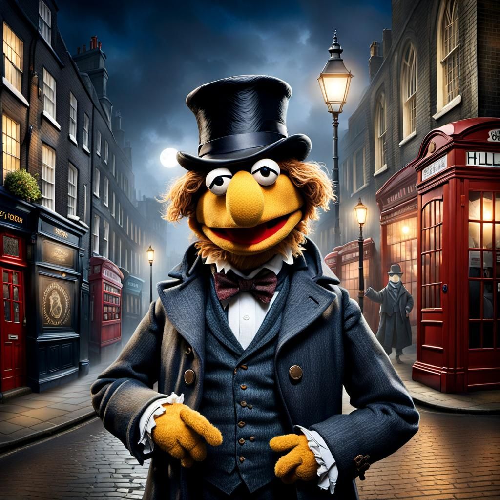 Muppet Sherlock Holmes in Foggy London Night