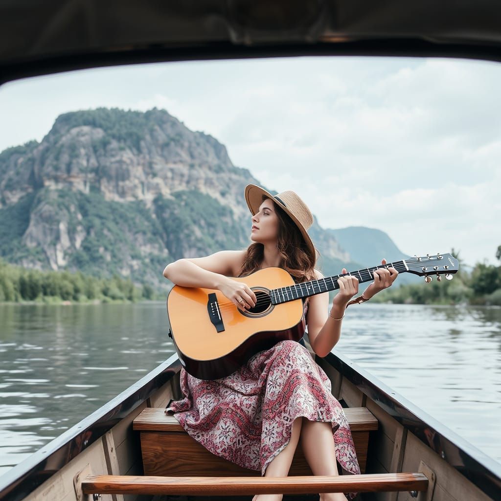 Women Jamming on Guitar in a Riverboat