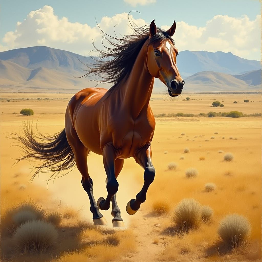 Wild Stallion Runs Free in Golden Light