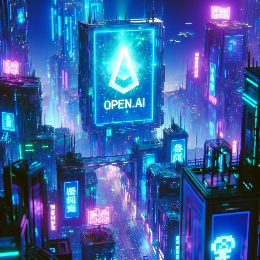 Cyberpunk Cityscape with Open.AI Holographic Sign