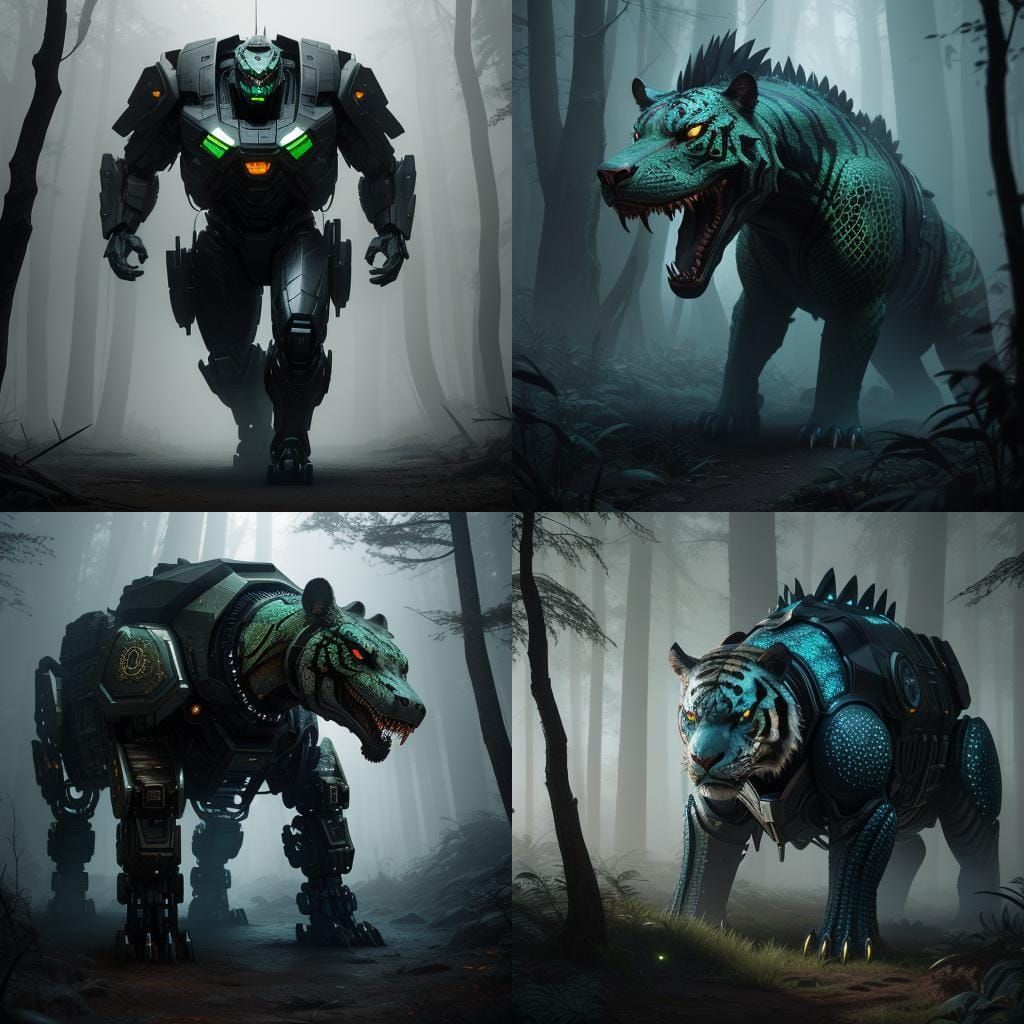 Half-Crocodile Tiger in German Forest: Sci-Fi Render