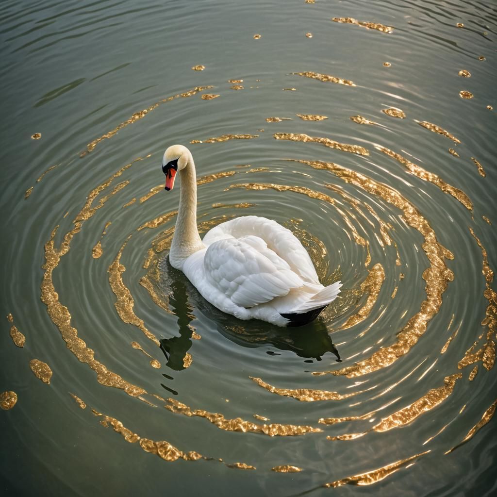 The most Beautiful,Swan, floating in the shimmering water at the lake,that looks like a Cantaloupe ,highly detailed