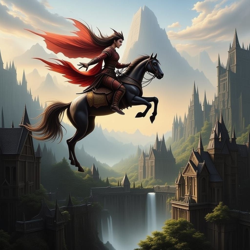 Majestic Fantasy Horse Soars Over Enchanted Castle