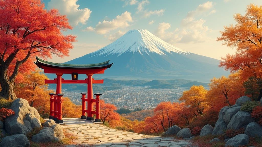 Ethereal Mount Fuji Scene in Neoclassical Style