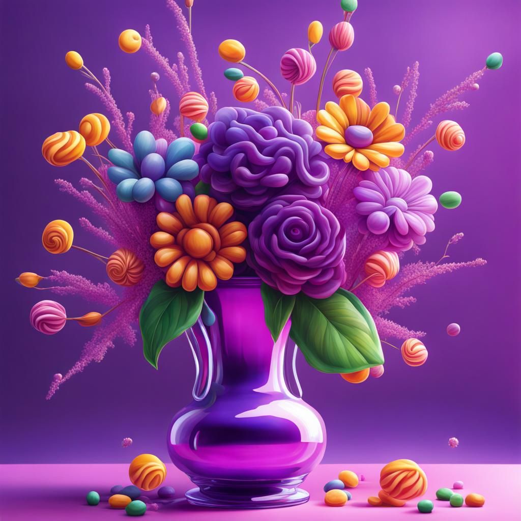 Candy Art Style Purple Flowers Vase