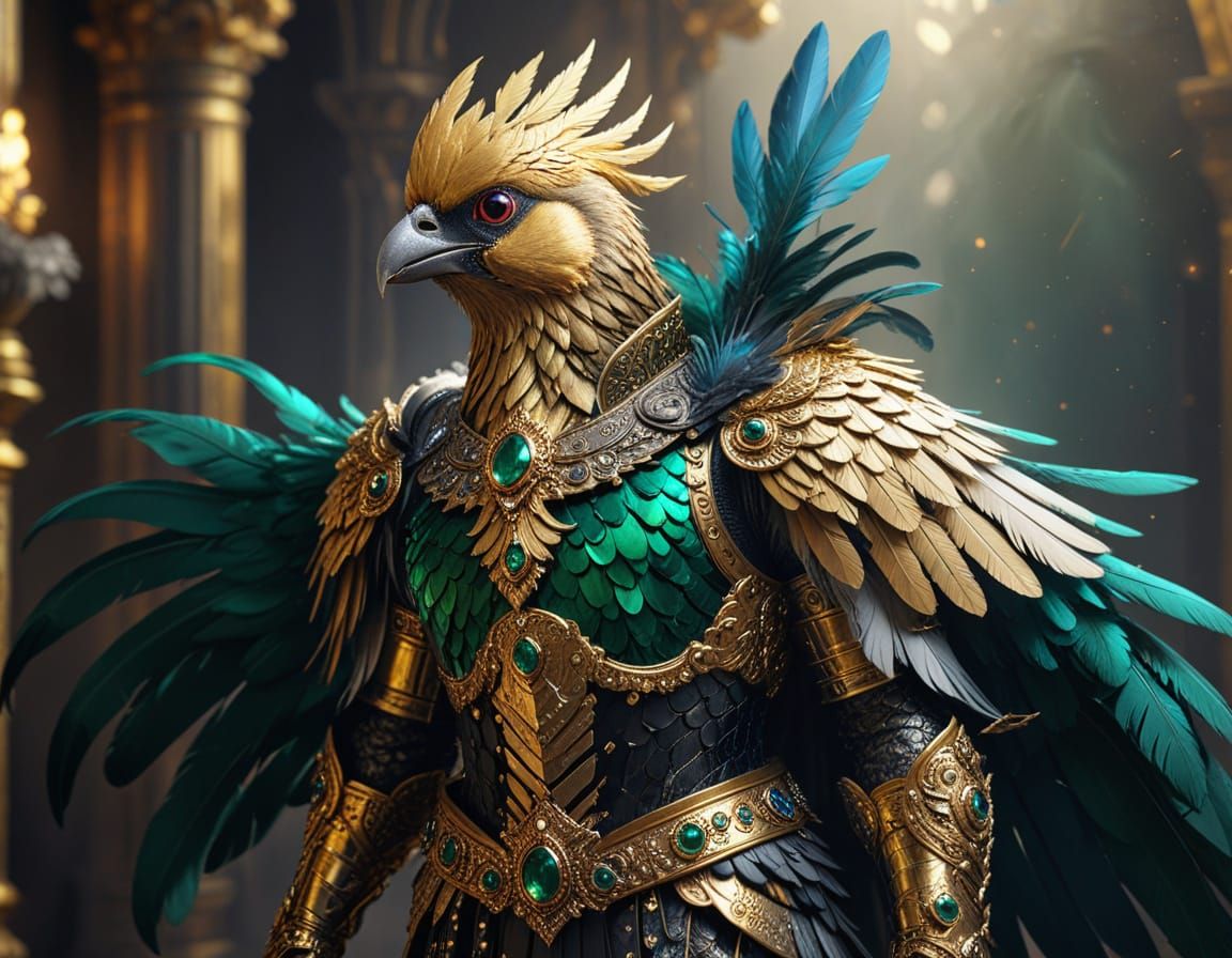 Golden Armored Bird in Baroque Fantasy Art