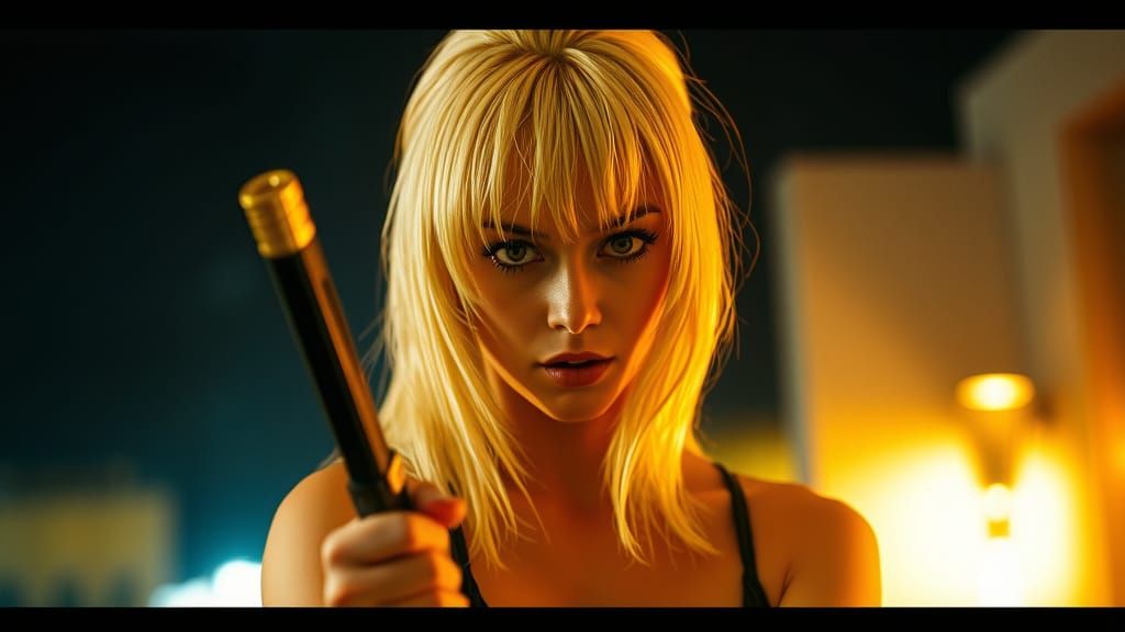 Revenge-Seeking Woman in Cinematic Film Still