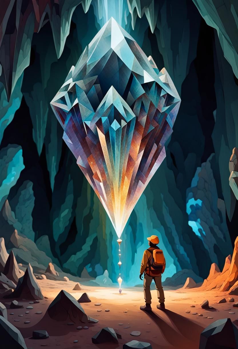 Abstract Jewel Crystal in Torchlit Cave