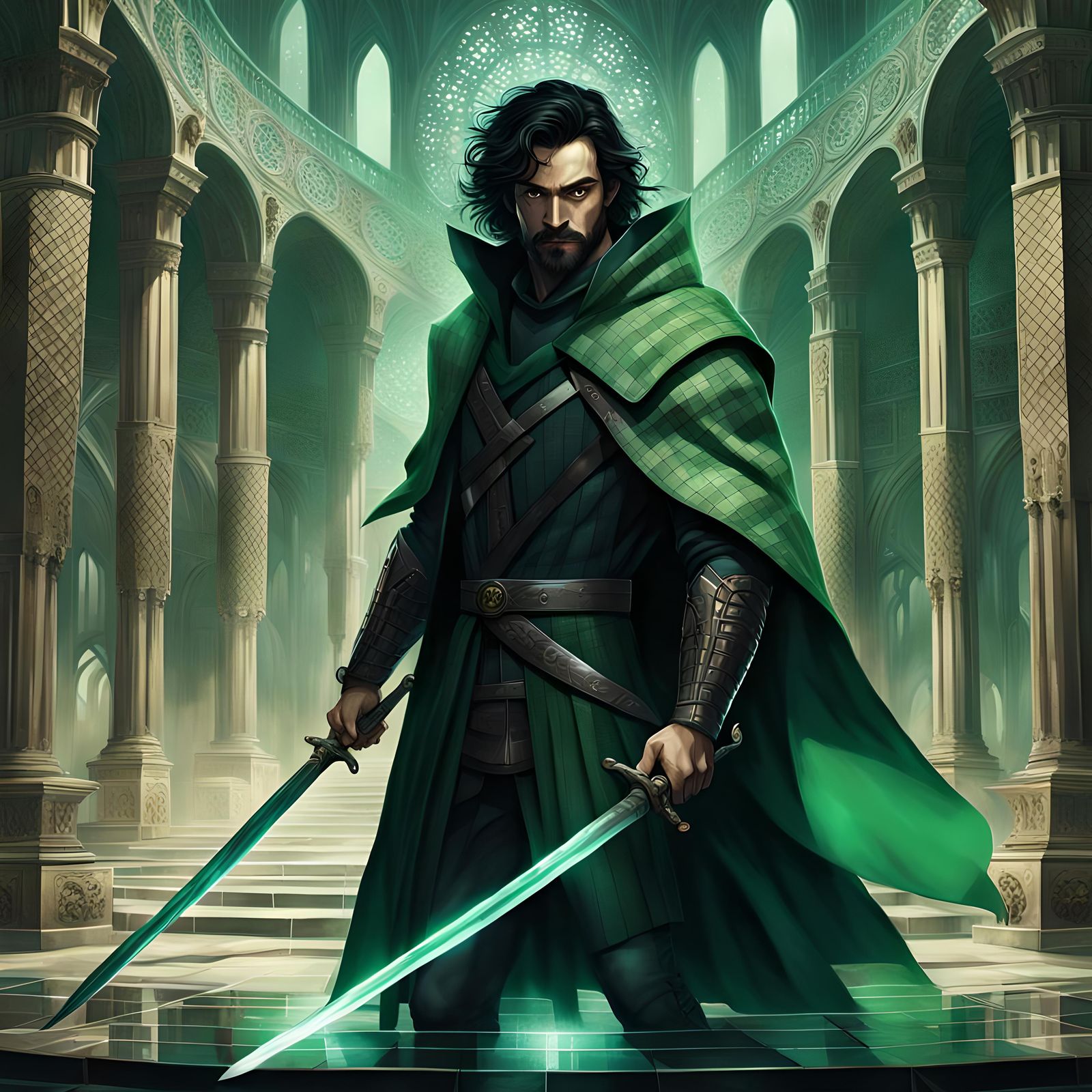 Futuristic Swordsman in Detailed Matte Painting