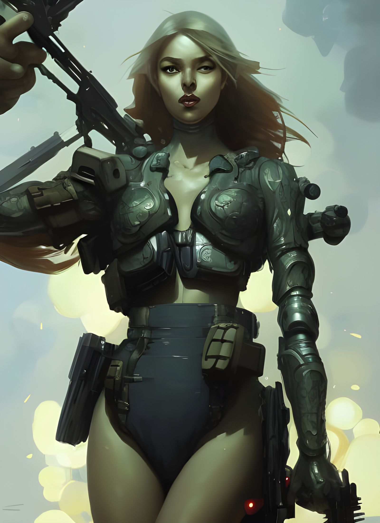 Android Soldier Returns Fire: Hyperdetailed Splash Ink Art