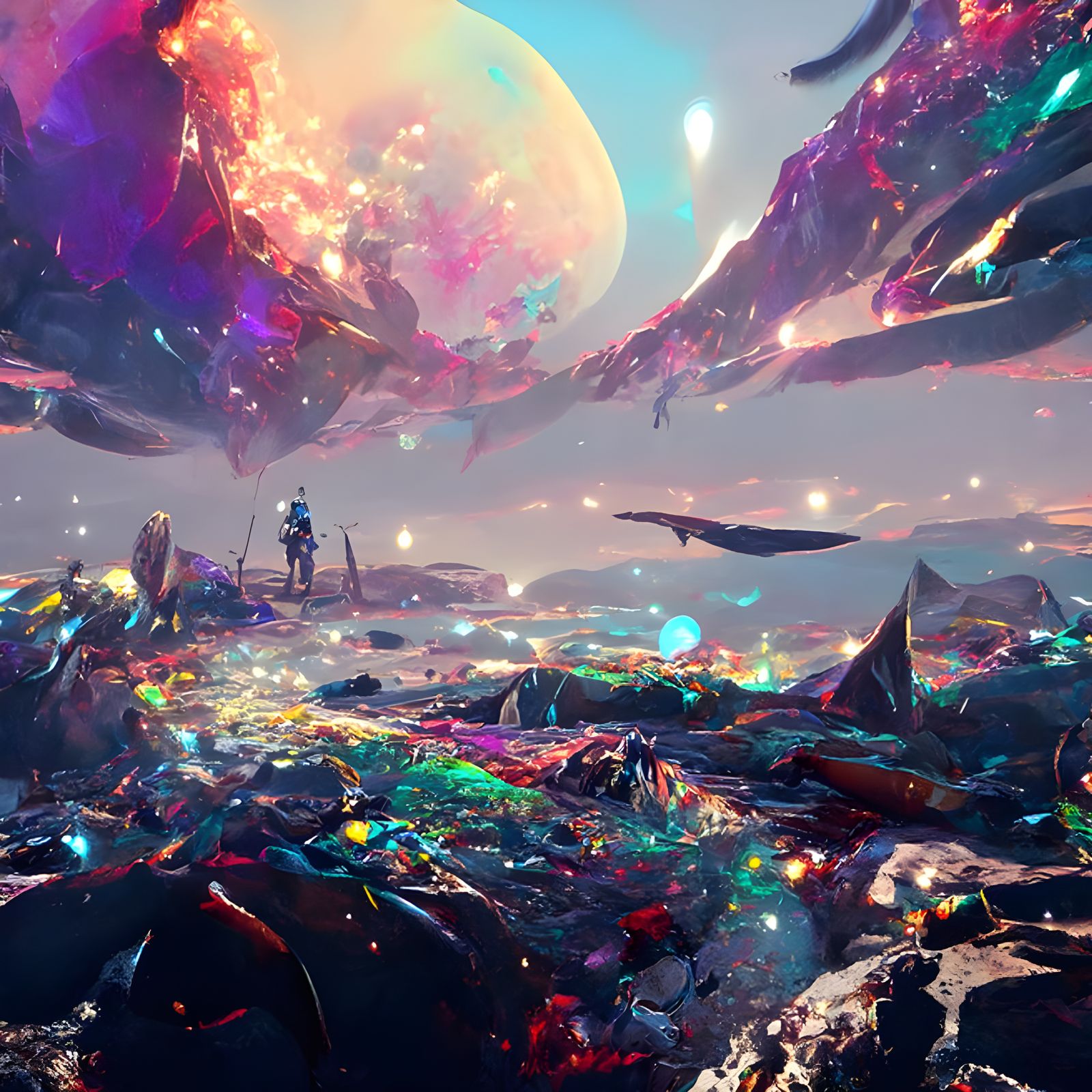 Hyperrealistic Iridescent Alien Landscape in 8K
