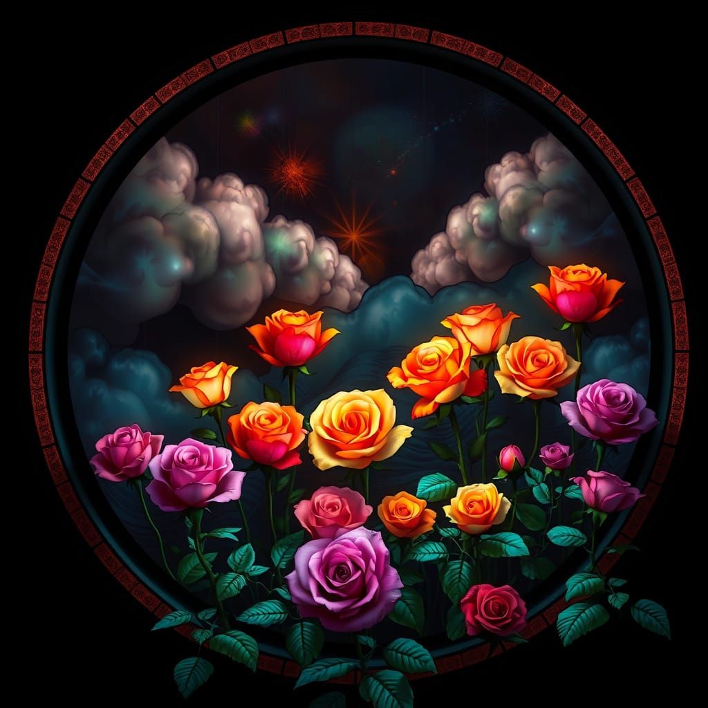 Cell Shaded Rose Garden Stained Glass Window