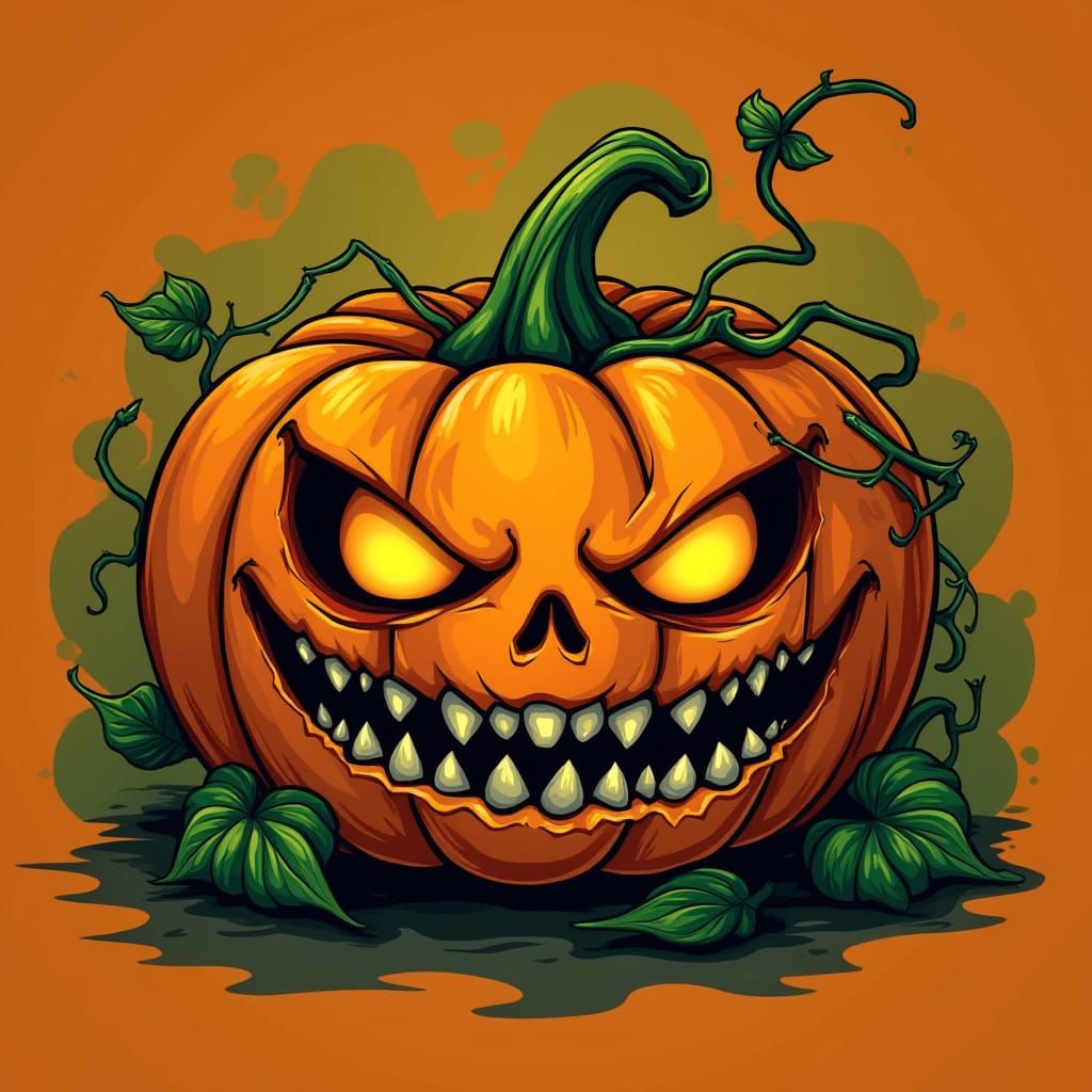 Spooky Pumpkin Logo with Sinister Grin