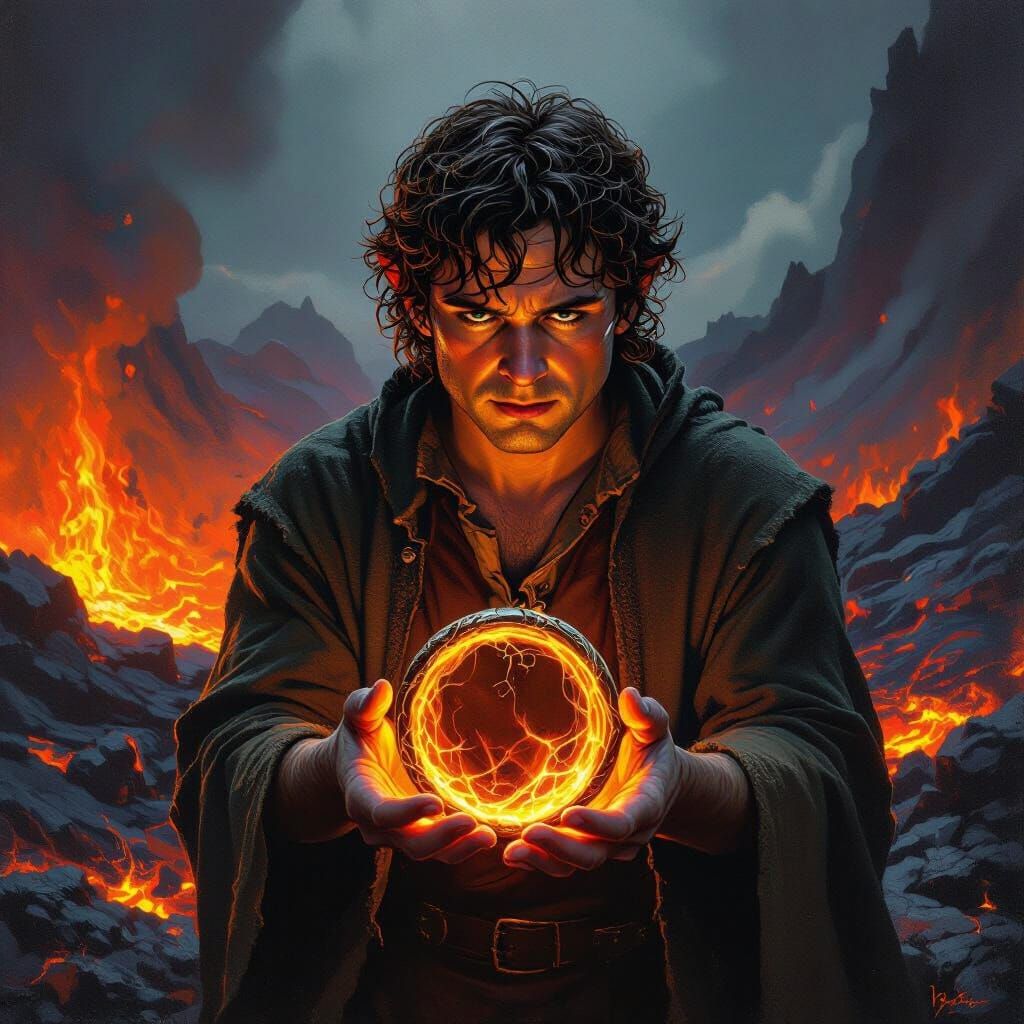 Frodo's Despair at Mount Doom, Oil Painting Style