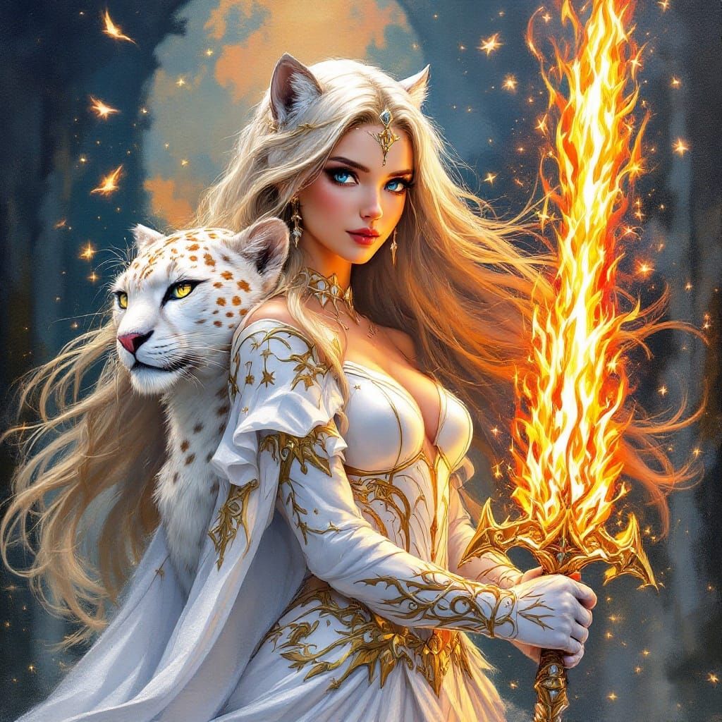 Cyberpunk-Inspired Image of Regal Warrior Elyra with Leopard...