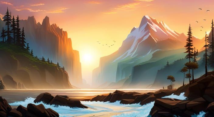 Epic Sunset on Tropical Beach with Crashing Waves