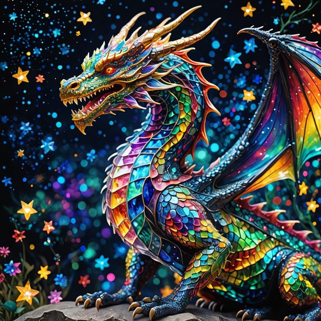 A beautiful translucent dragon made out of multicoloured del...