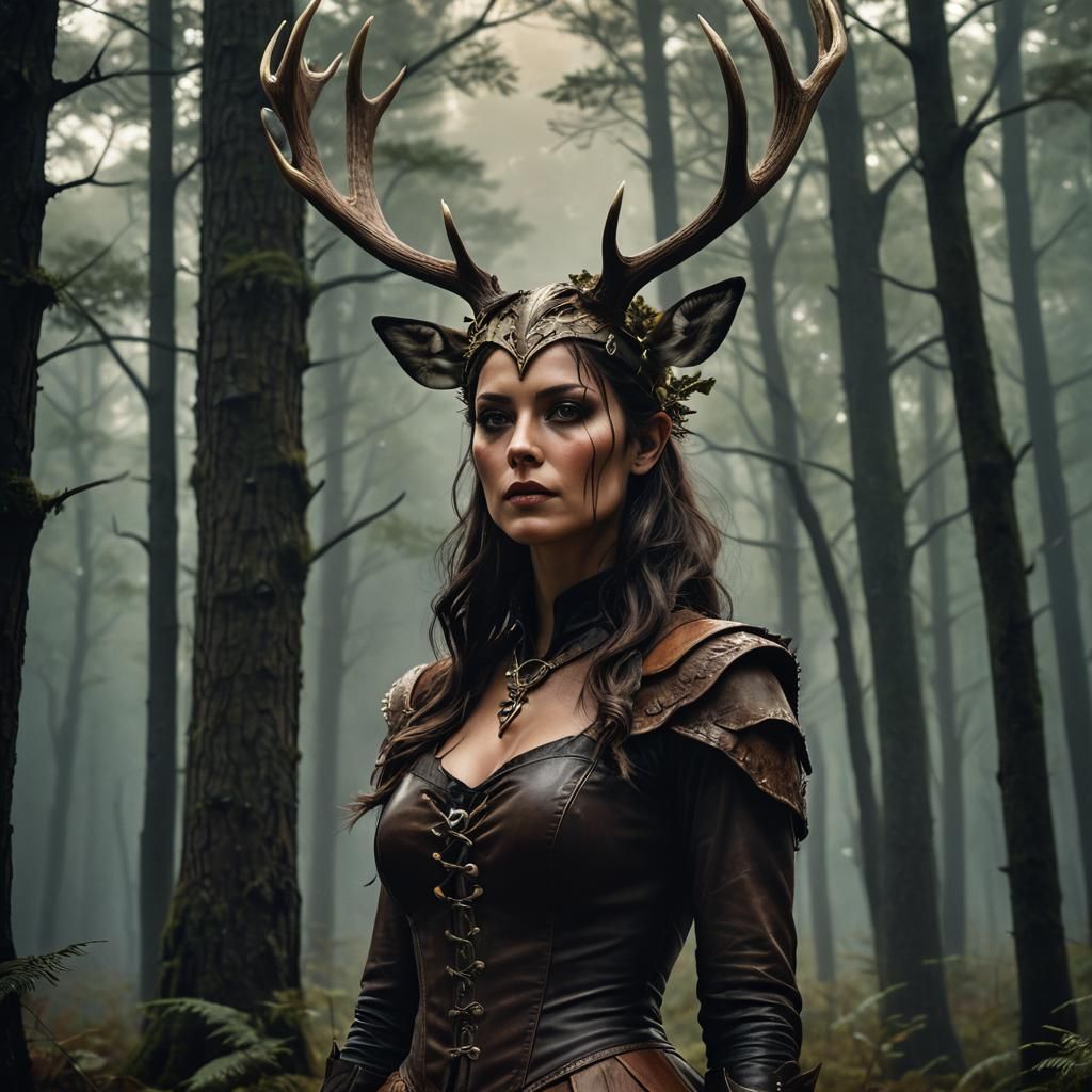 Dark Fantasy Woman with Deer Antlers