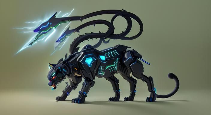 Cybernetic Panther Prowls Dark City in Metallic Style