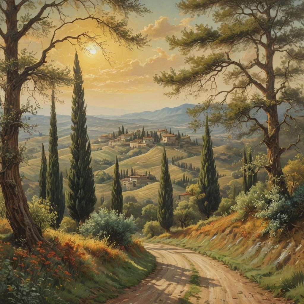 Picturesque Tuscan Landscape in Oil Painting Style