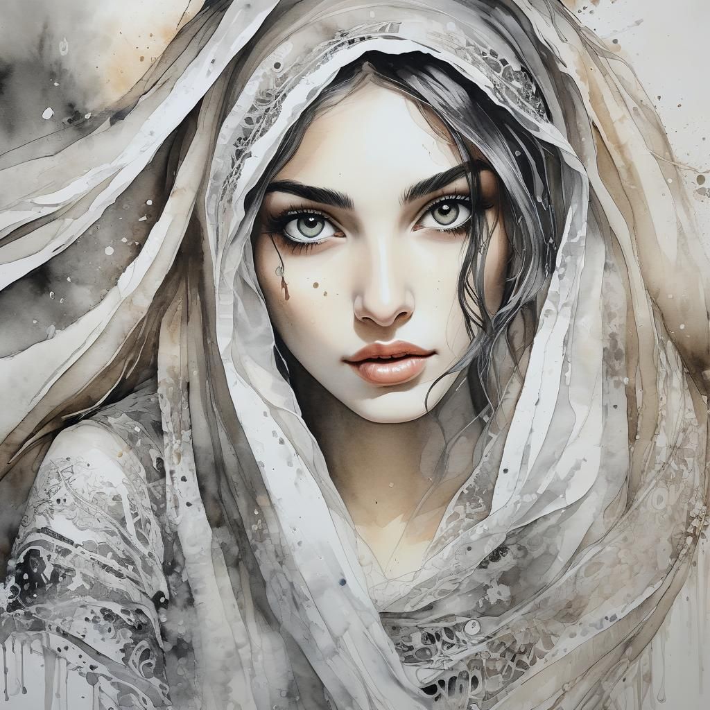 Enchanting Persian Woman Under Tulle Fabric