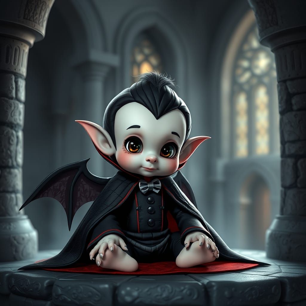 Adorable Baby Dracula in Castle Setting