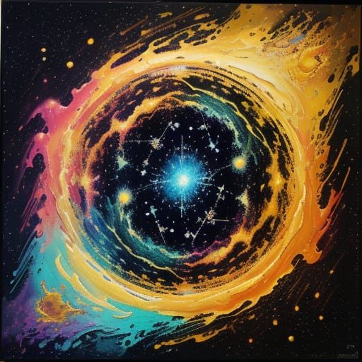 Abstract Constellation of Words in Neo-Impressionist Style