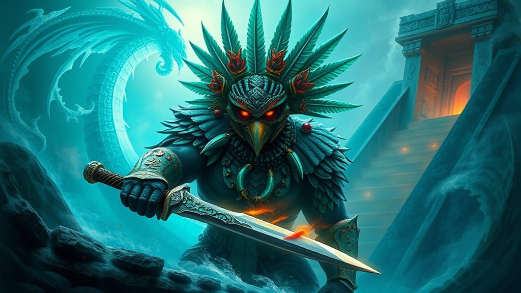 Serpent God Warrior in Turquoise and Emerald Armor