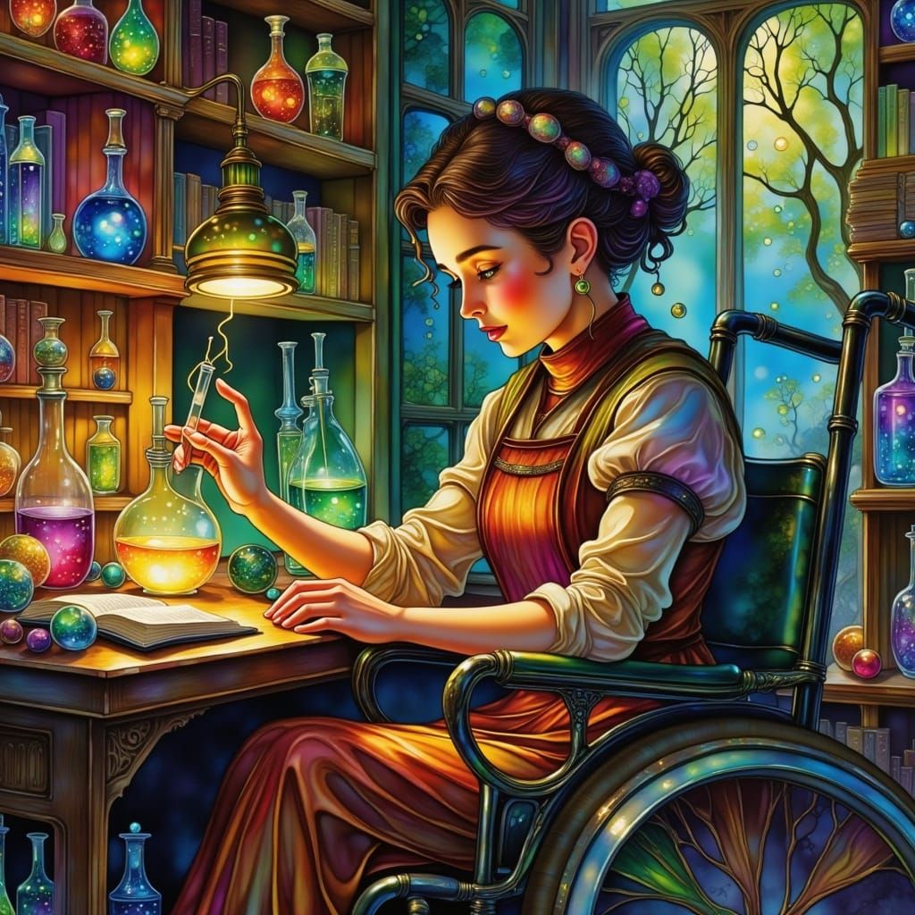 Elegant Lady Scientist in Gaslamp Fantasy Setting