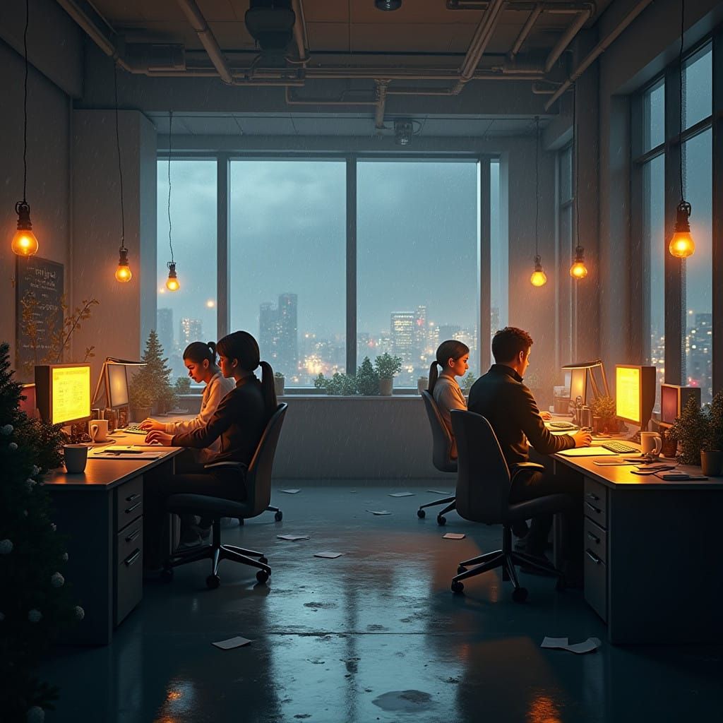 Cozy Office Oasis on a Rainy Christmas Eve