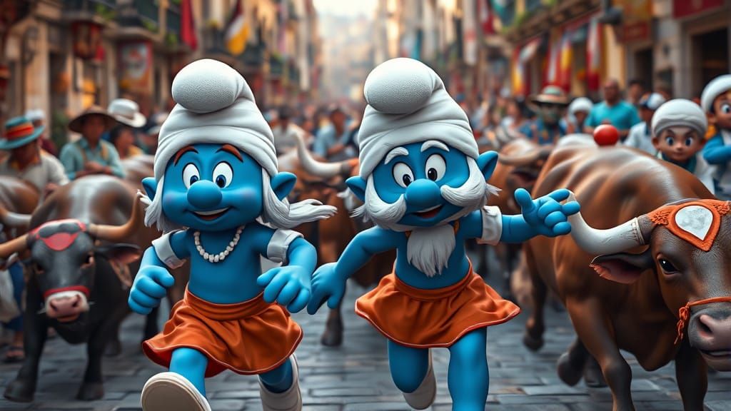 Smurfs Run with Bulls: Peyo Style 3D Anime