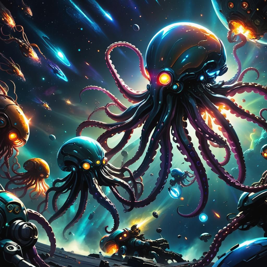 Epic Robot vs Alien Space Battle in Neon