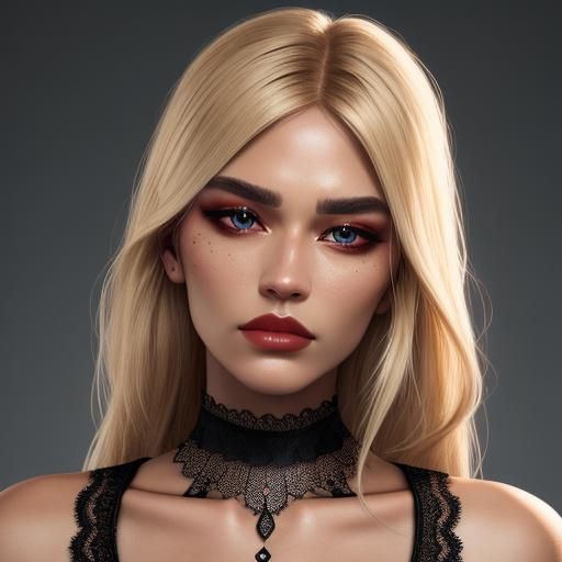 Slender Blonde with Hazel Eyes and Lace Choker in 8K