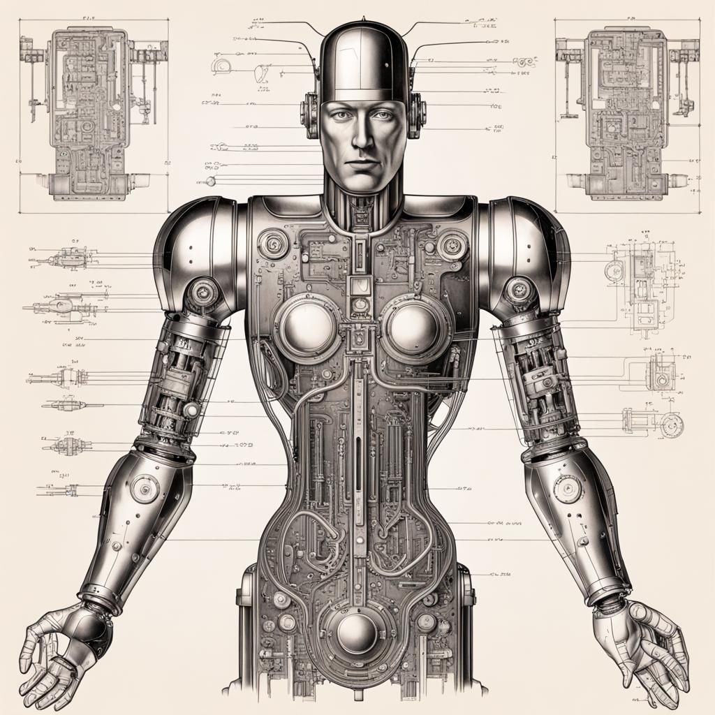 Cyborg Robot Man in 1930s Architectural Style