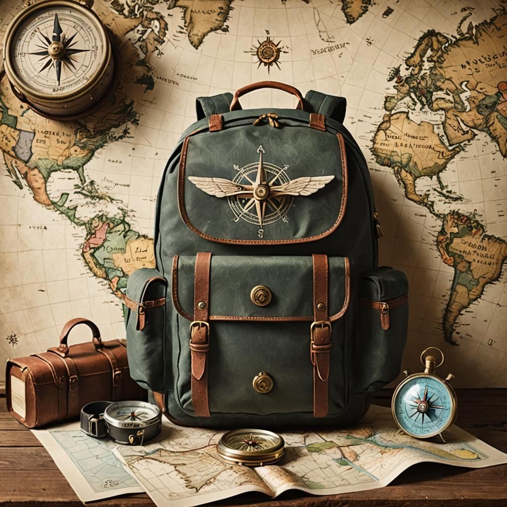 Travel Imagery Featuring a Compass and Bag