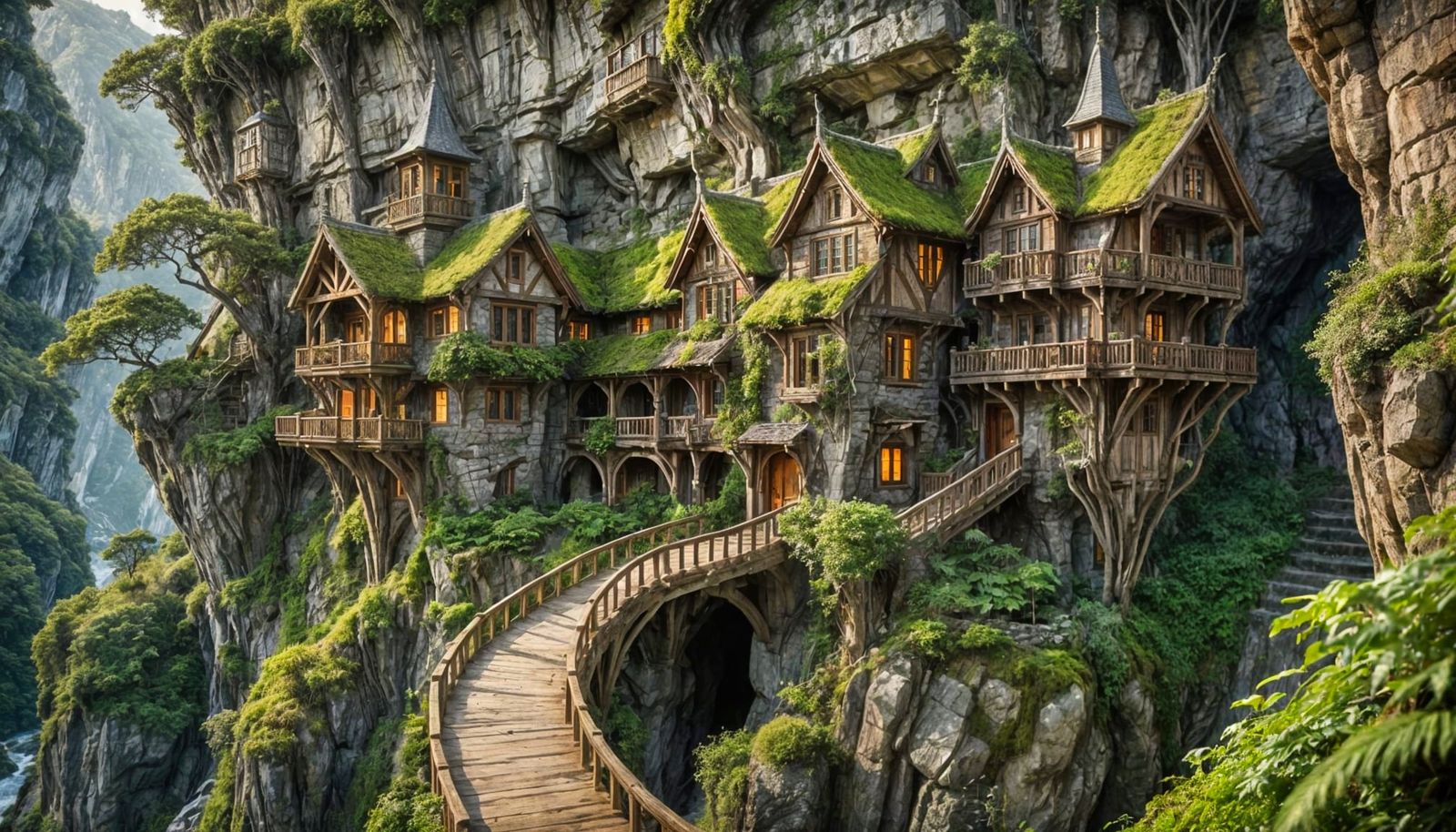 Rustic Elven Cliffside Home in Natural Light