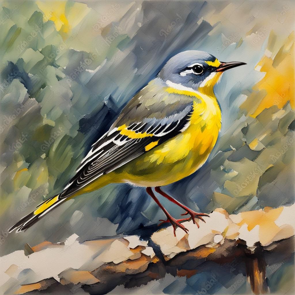 Grey Wagtail: Impressionist Gouache Watercolor Masterpiece