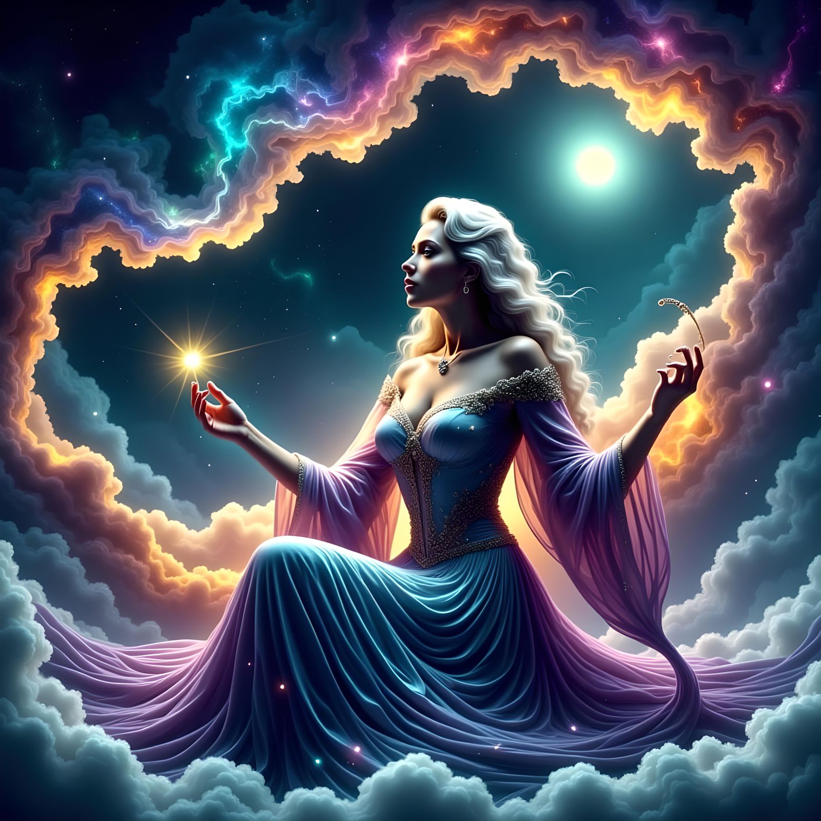 Cosmic Woman Weaves Reality: Hyperreal Art