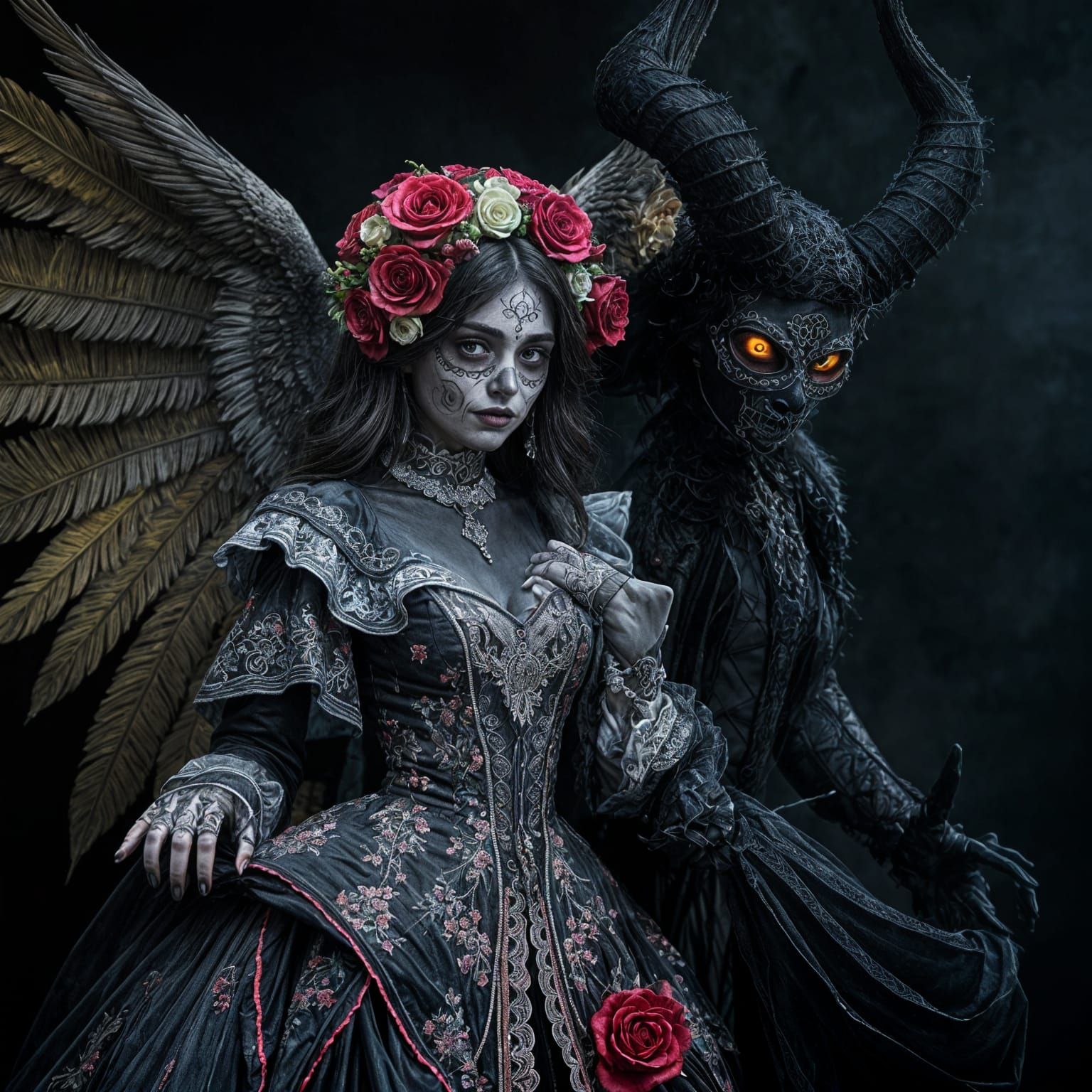 Day of the Dead Angel and Demon Woman
