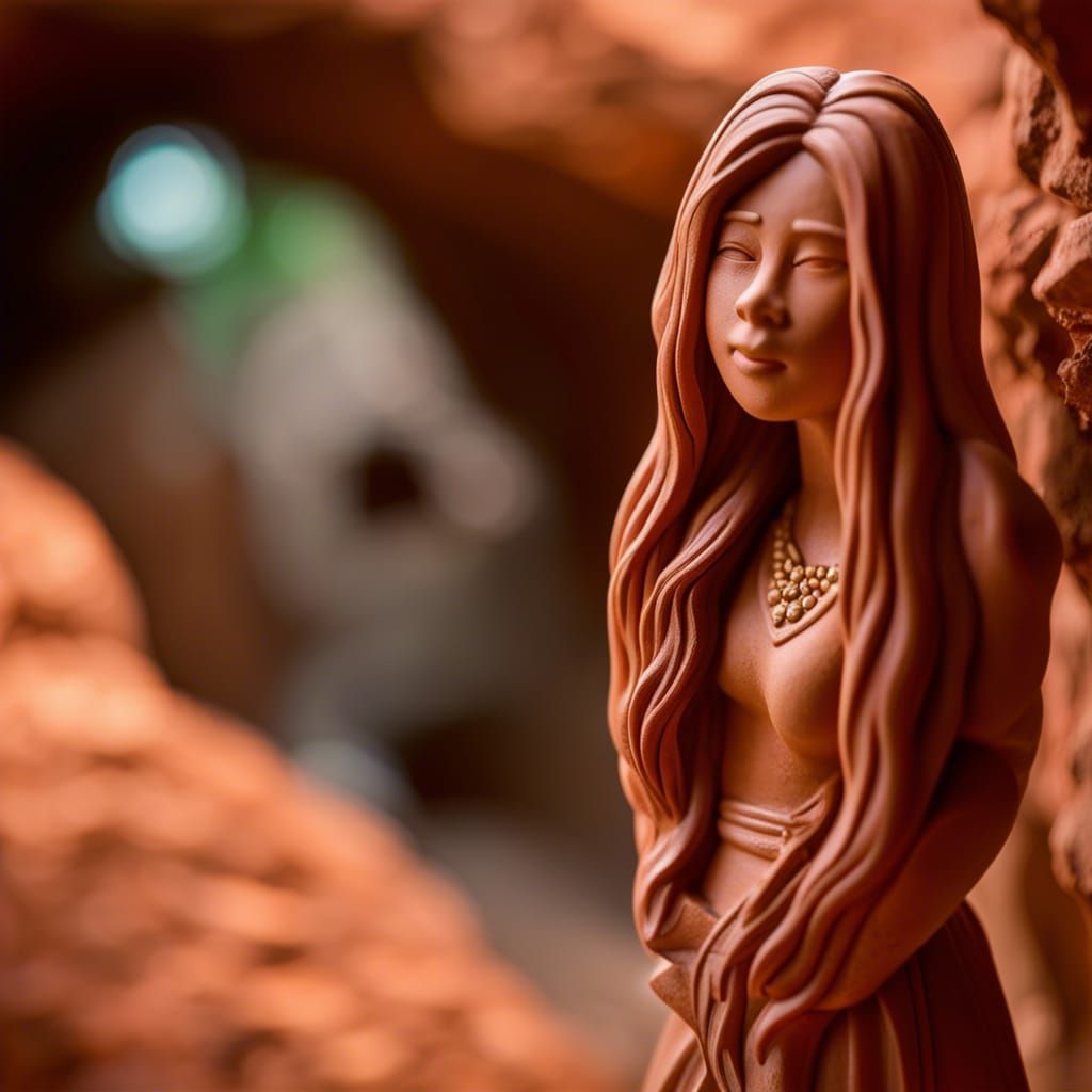 Terracotta Woman Figurine in Cave, Professional Photography