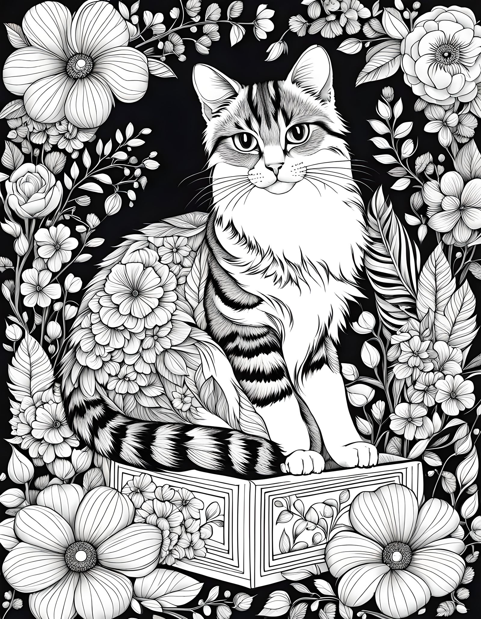 Adorable Cat in Box Ink Illustration