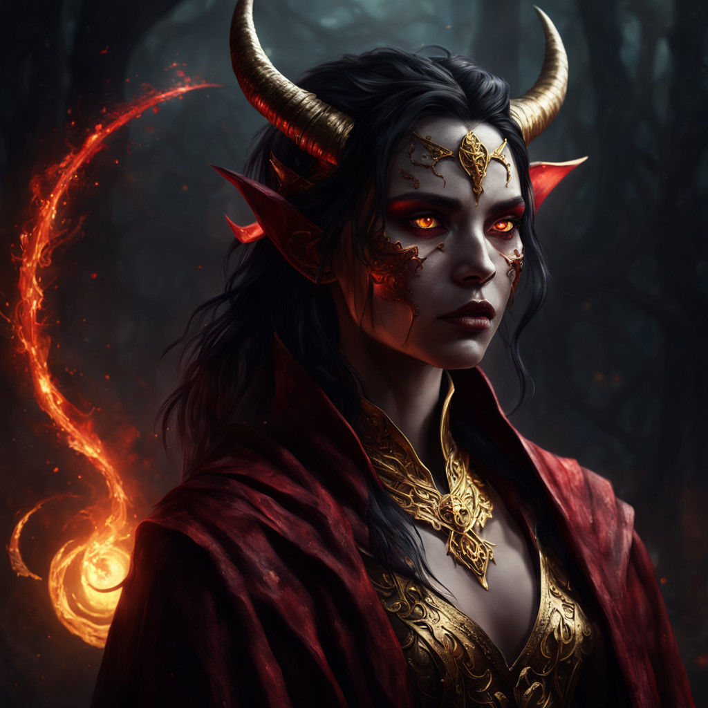 Sorceress of Crimson Skies in Dark Fantasy