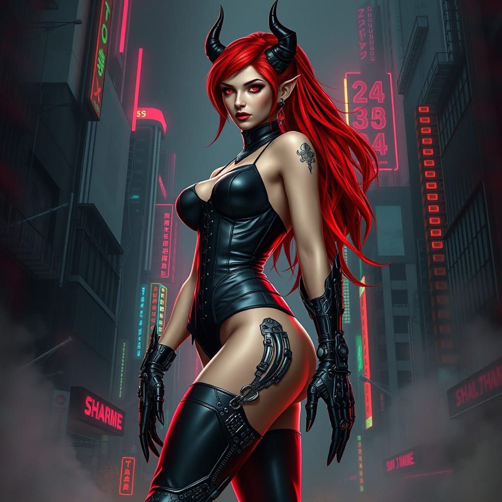 Cyberpunk Goddess of the Smoky City