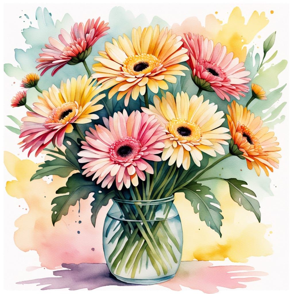 Watercolor Florals in Whimsical Pink and Yellow